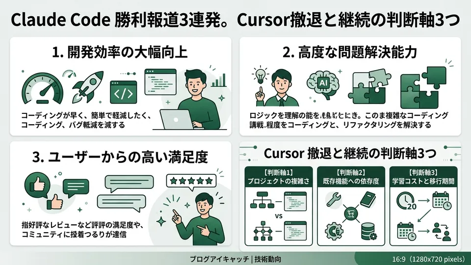 Claude Code勝利報道3連発。Cursor撤退と継続の判断軸3つ