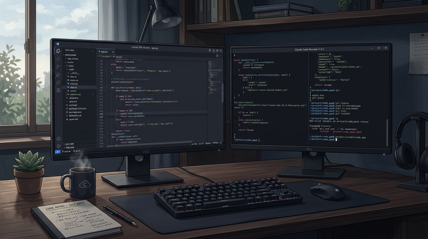 Editor AI(Cursor)とExecution AI(Claude Code)の役割分担を示