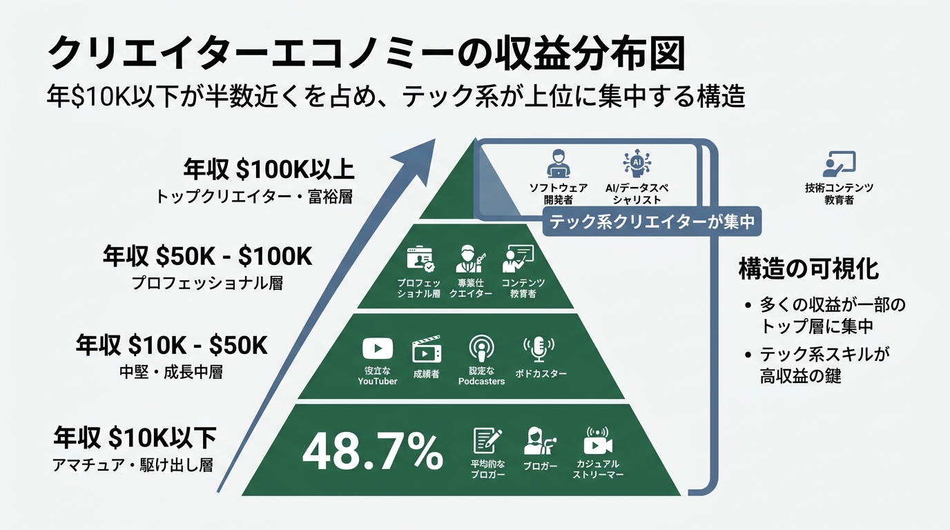 クリエイターエコノミーの収益分布図