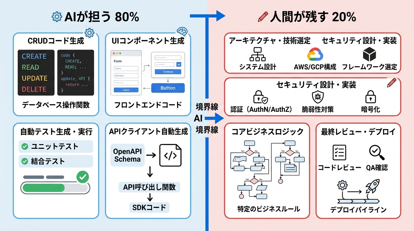 AIが担う80%と人間が残す20%の境界線図