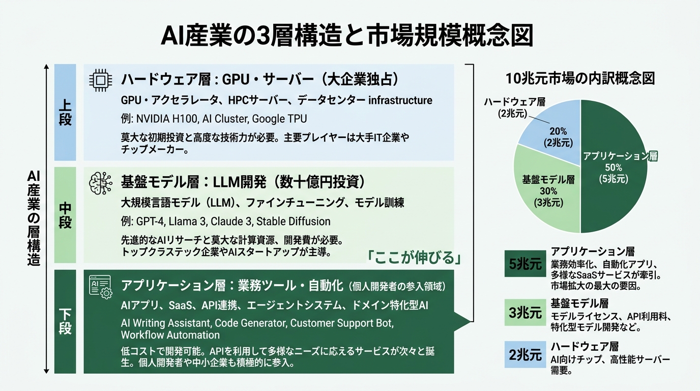 AI産業の3層構造を縦型バーで表示