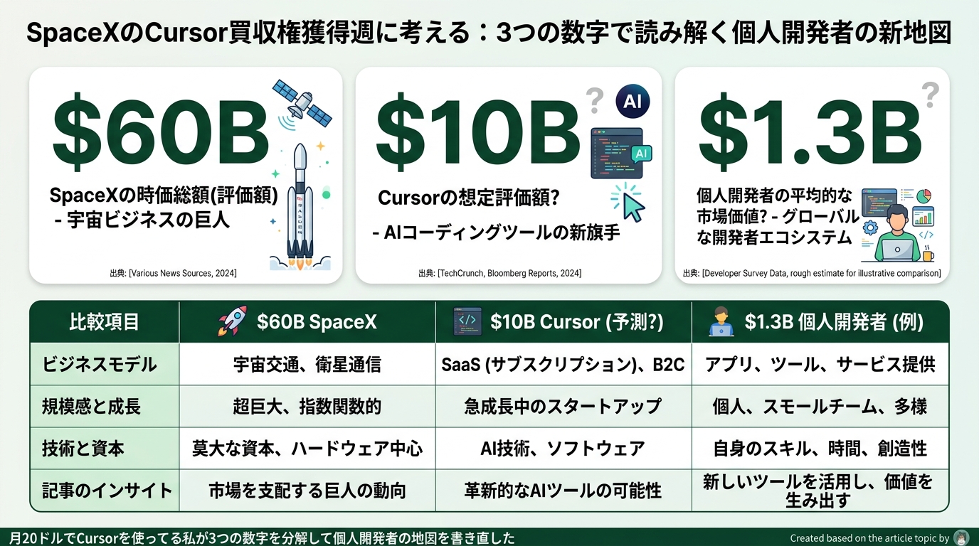 3つの数字 $60B/$10B/$1.3B を縦に並べ