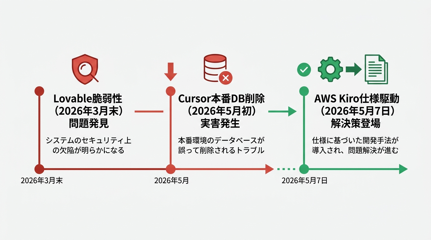 3つのイベントが横並びに並ぶタイムライン図