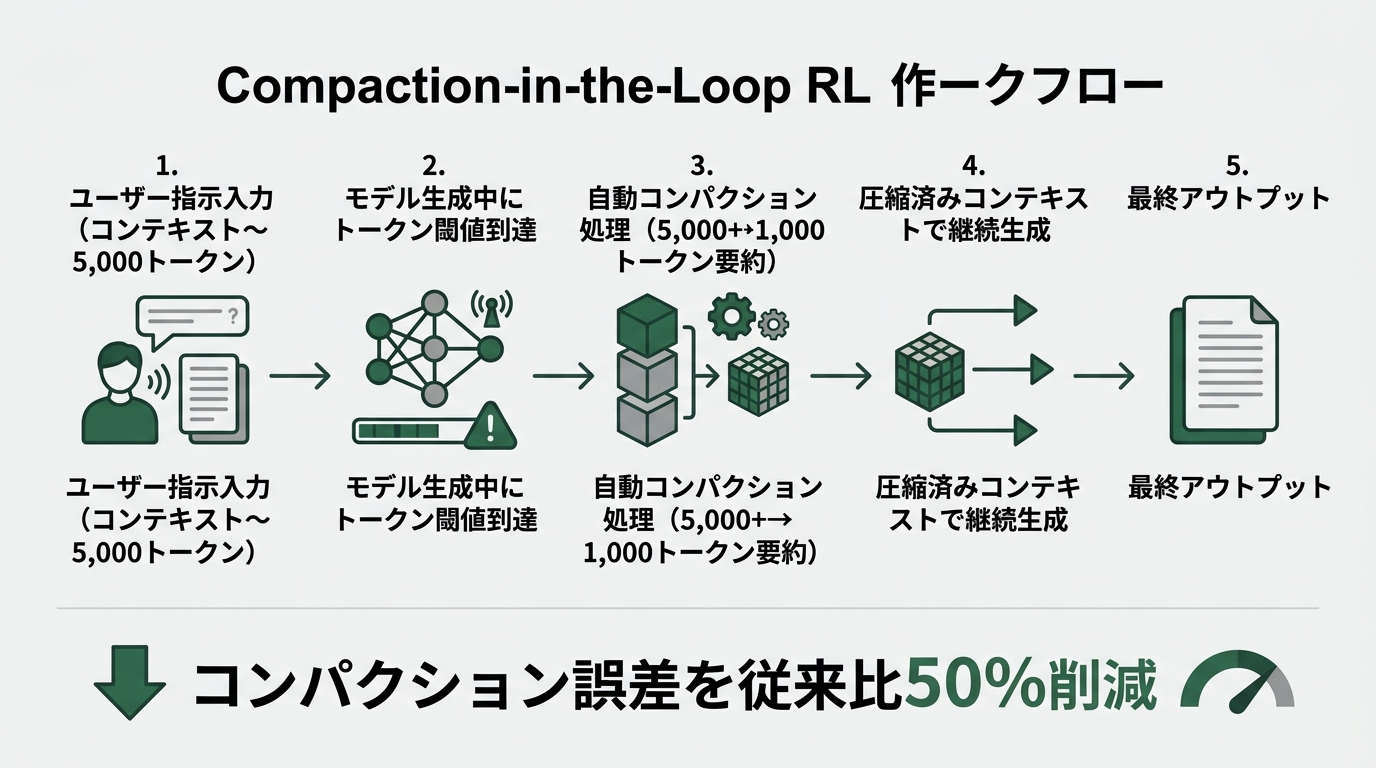 Compaction-in-the-Loop RLの動作フロー図