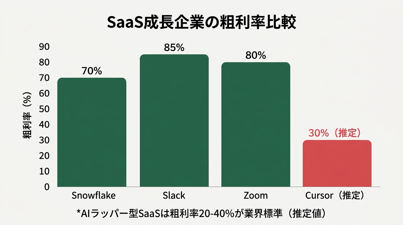 SaaS成長企業の粗利率比較バーチャート