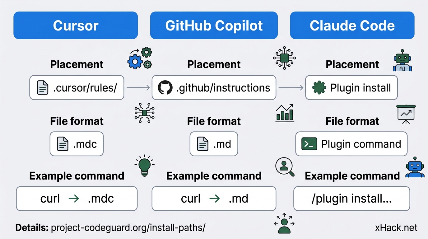 Three-column comparison table. Column headers: "Cursor," "GitHub Copilot," "Claude Code." Row 1 "Pla