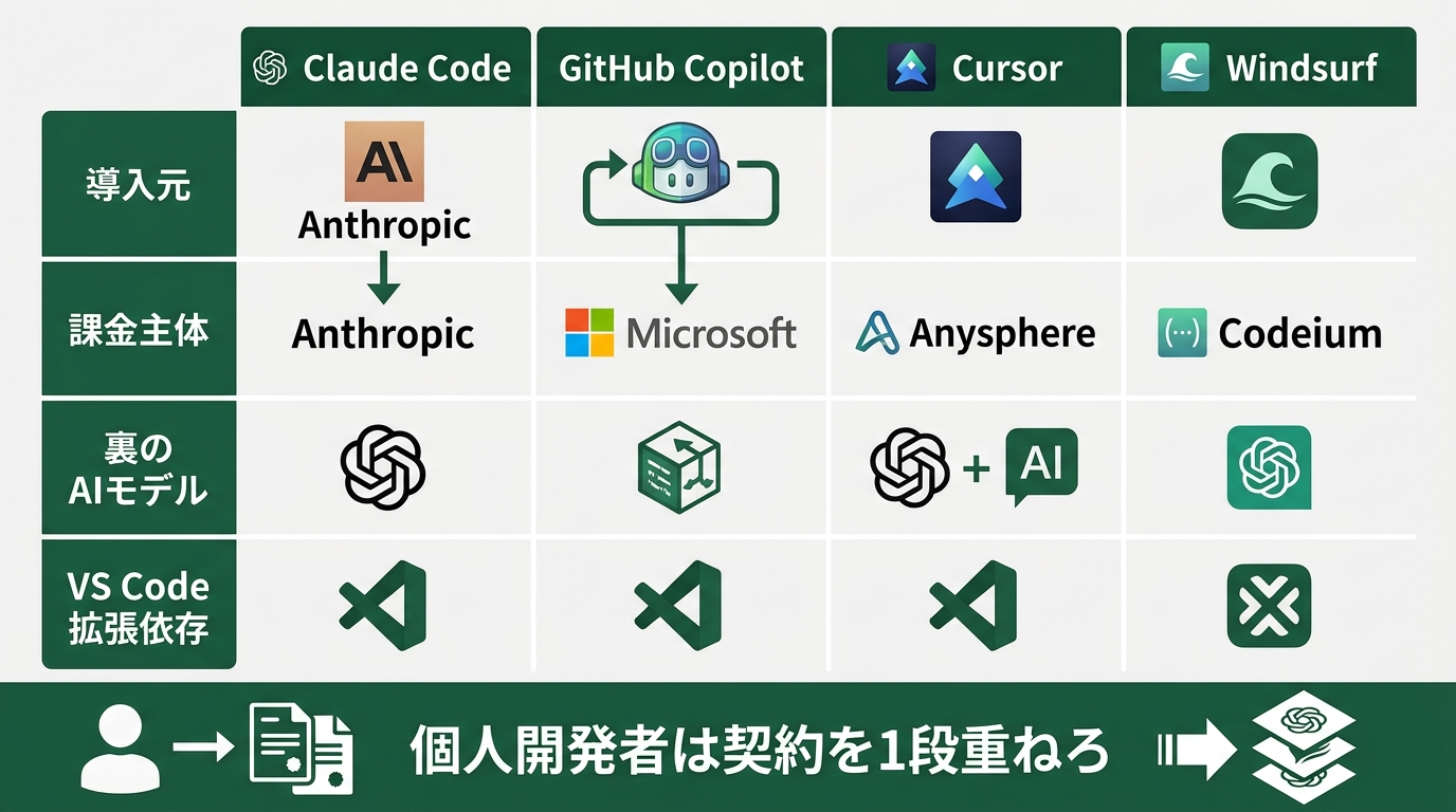 「Claude Code / GitHub Copilot / Cursor / Windsurfの