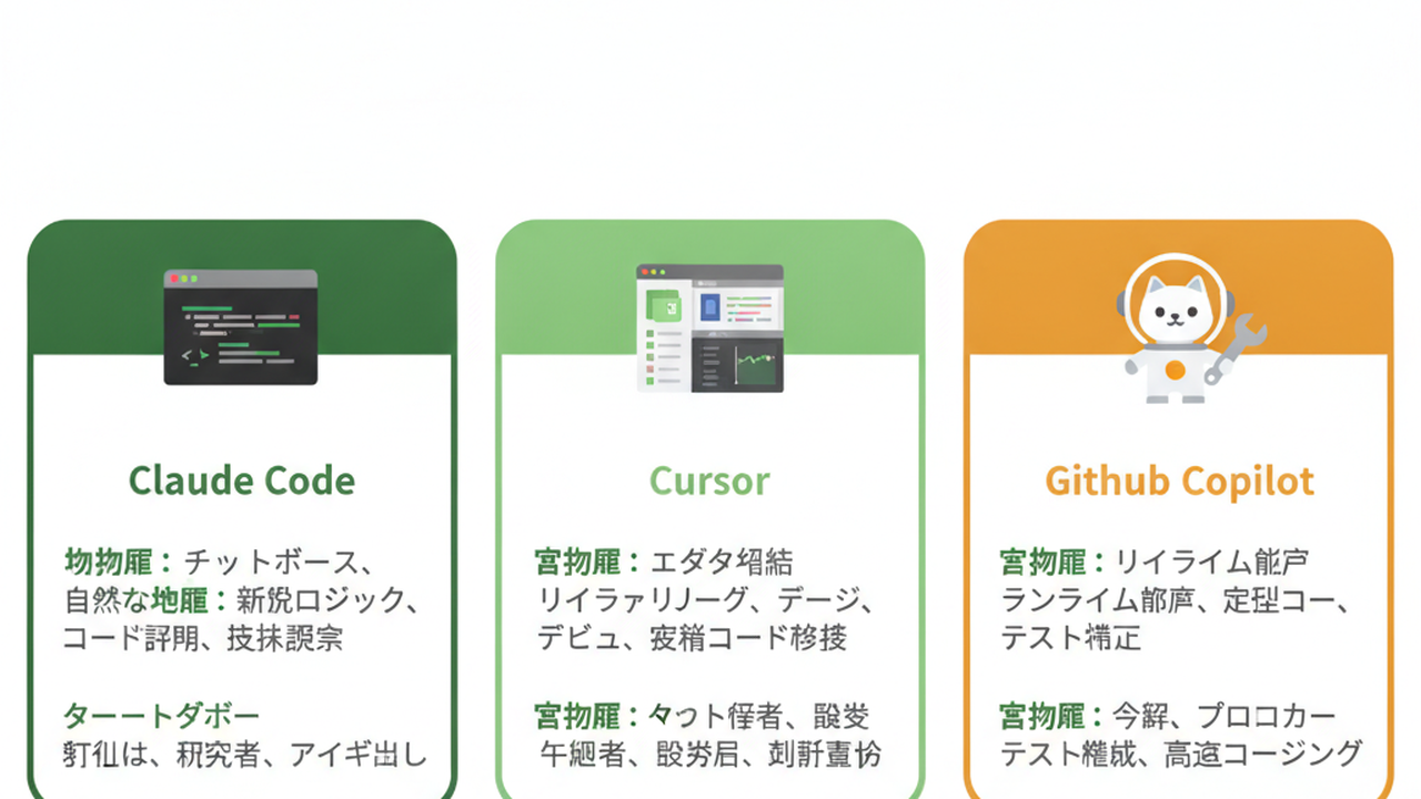 主要AIコーディングツール3社比較