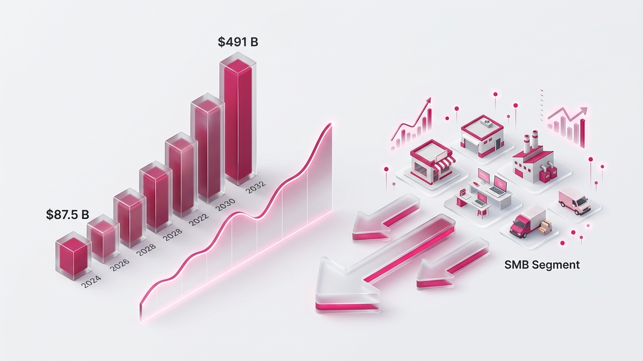 AIコンサル市場規模の成長グラフ(2024年$87.5億→2032年$491億)