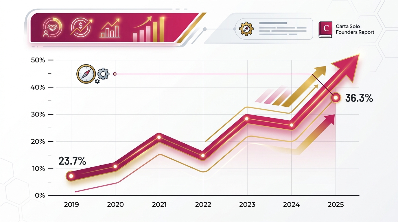 ソロ創業者比率の推移グラフ(2019年23.7%→2025年36.3%)