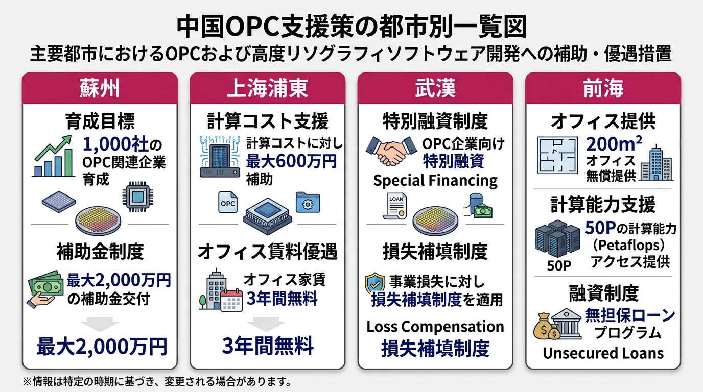 中国OPC支援策の都市別一覧図