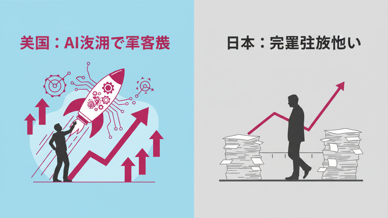 日米ソロ創業とAI活用の比較