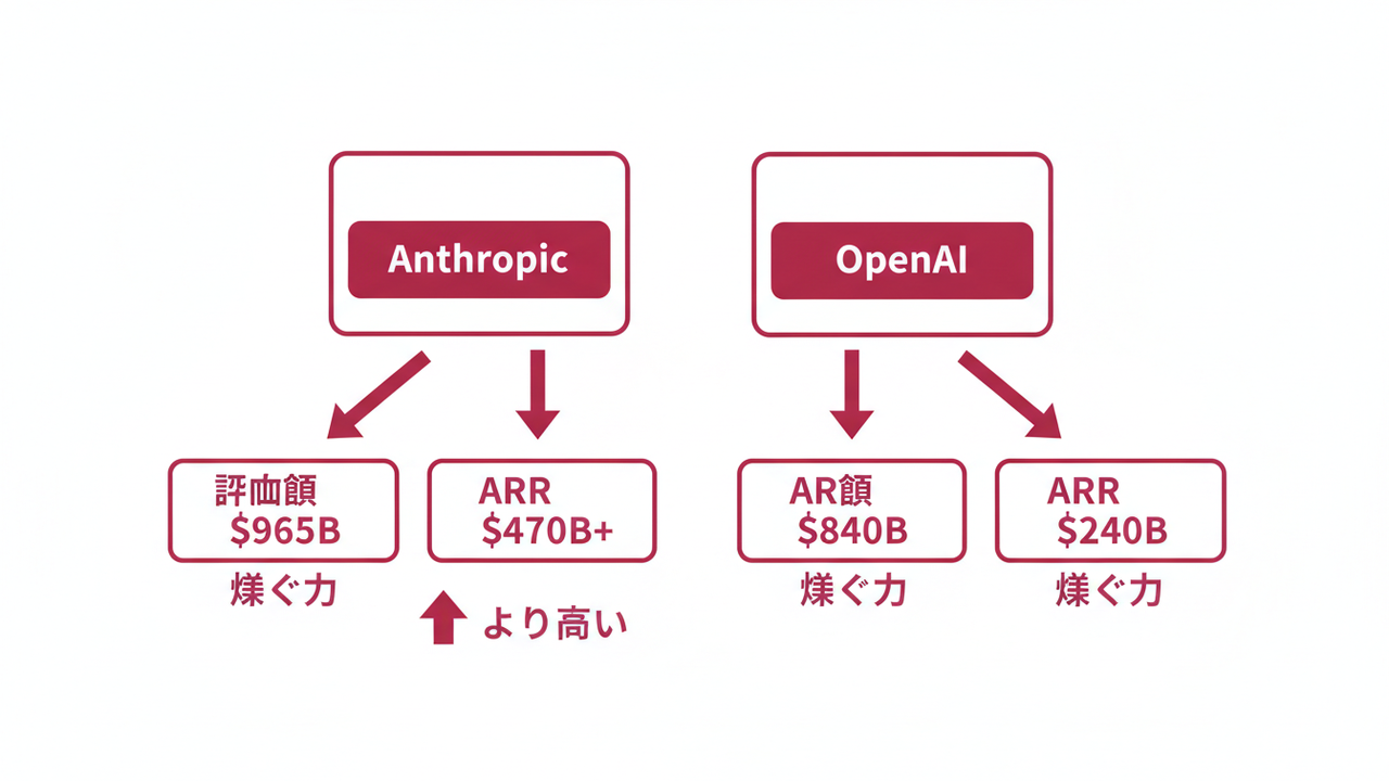 AnthropicとOpenAIの評価額とARRの比較
