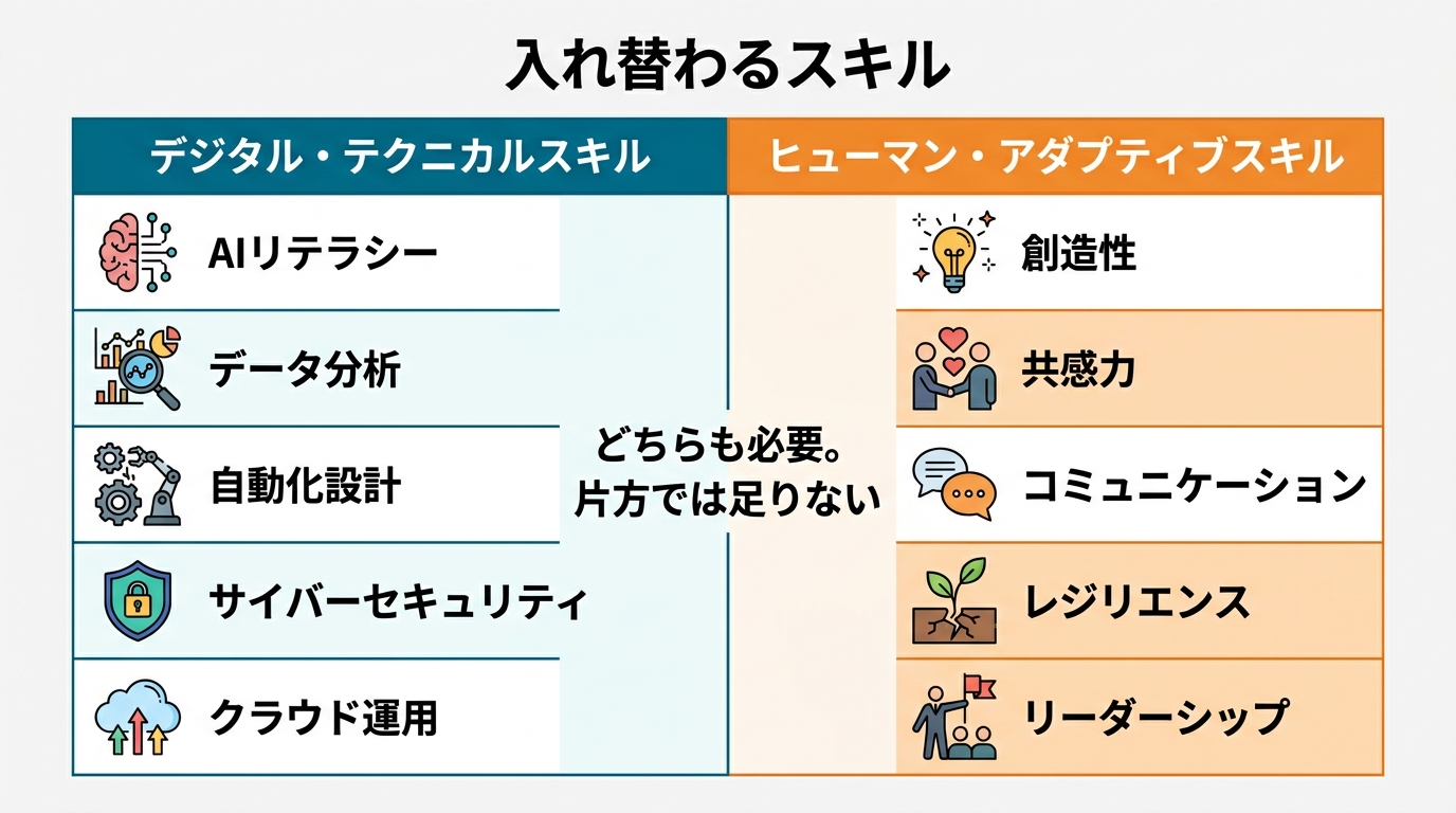 「入れ替わるスキル」の2カテゴリを示す比較図