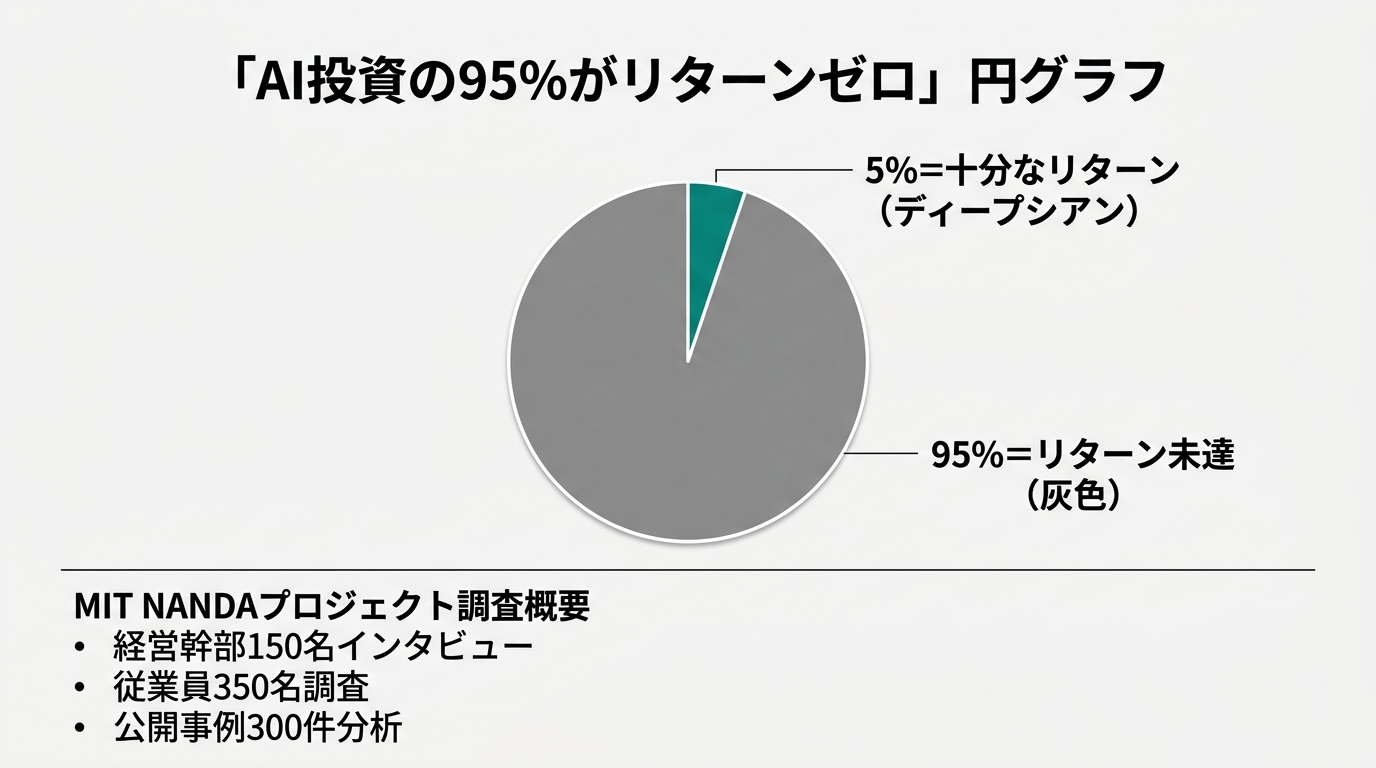「AI投資の95%がリターンゼロ」円グラフ