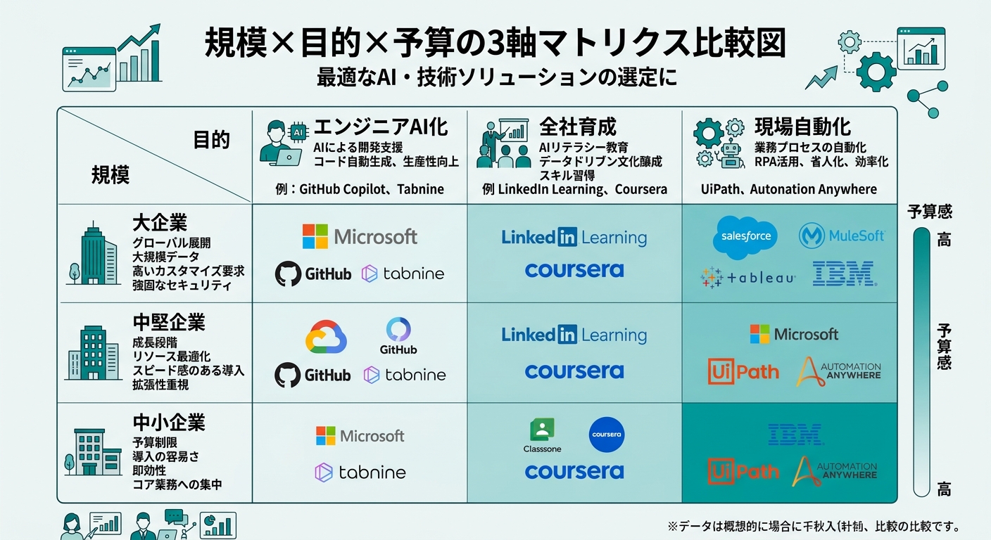 規模×目的×予算の3軸マトリクス