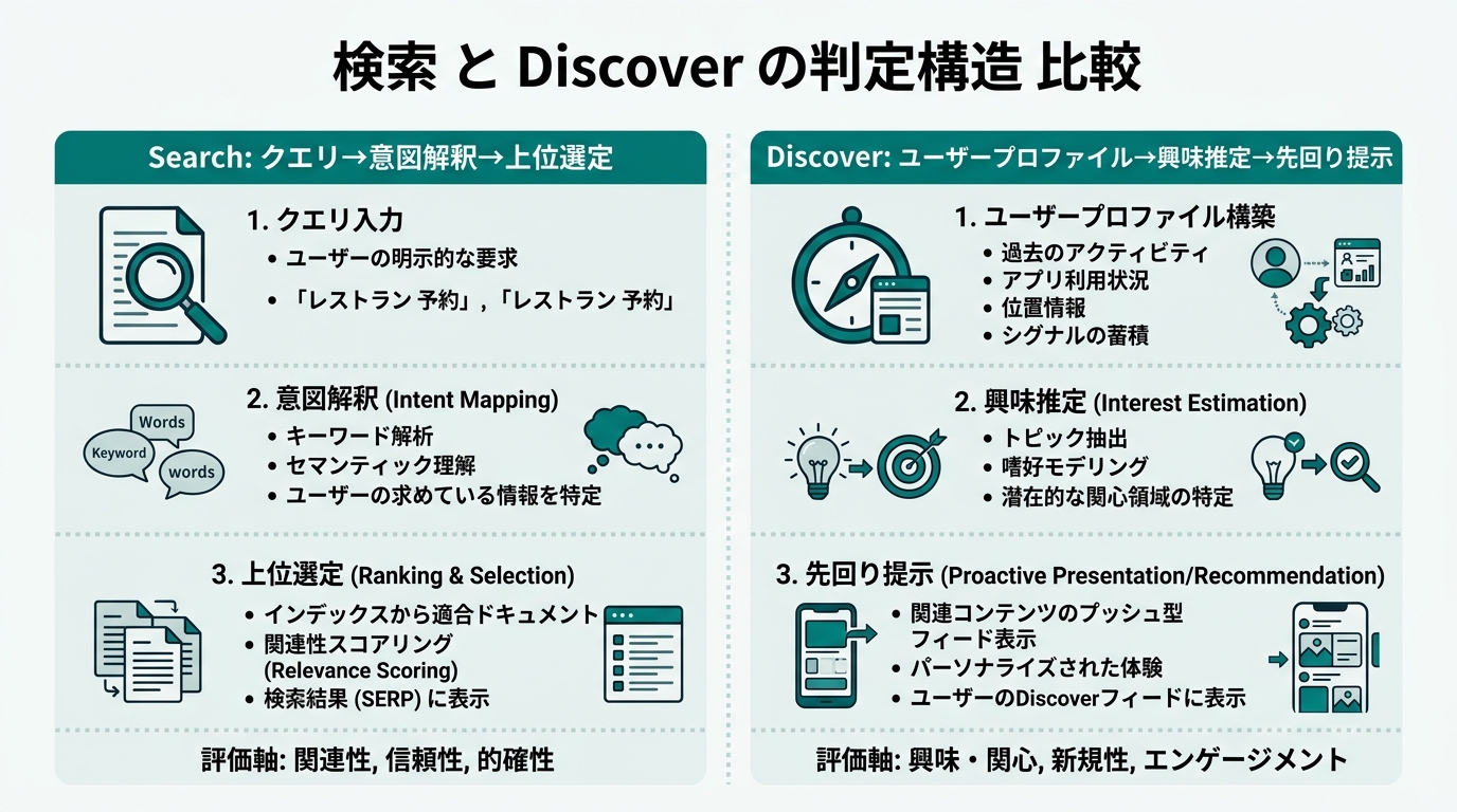 検索とDiscoverの判定構造比較