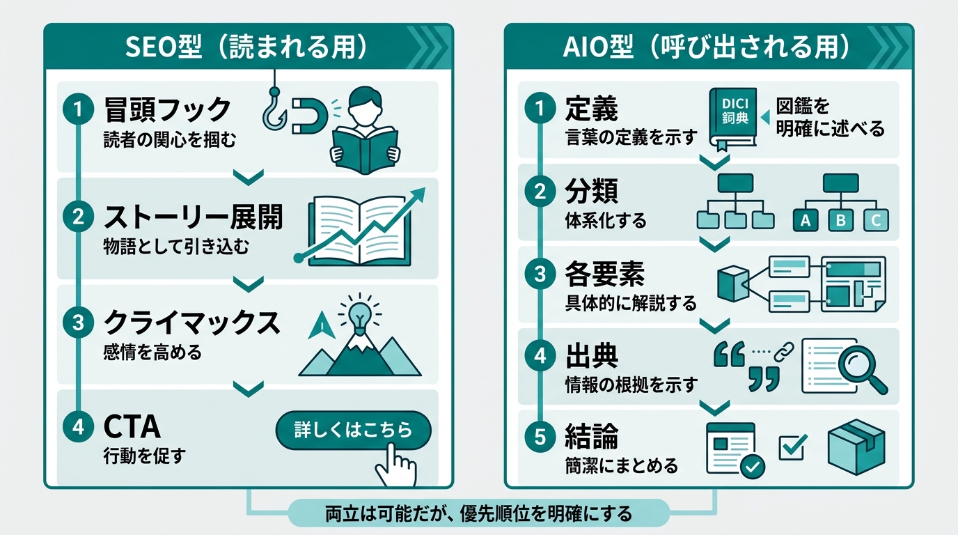 SEOとAIOの記事構造比較