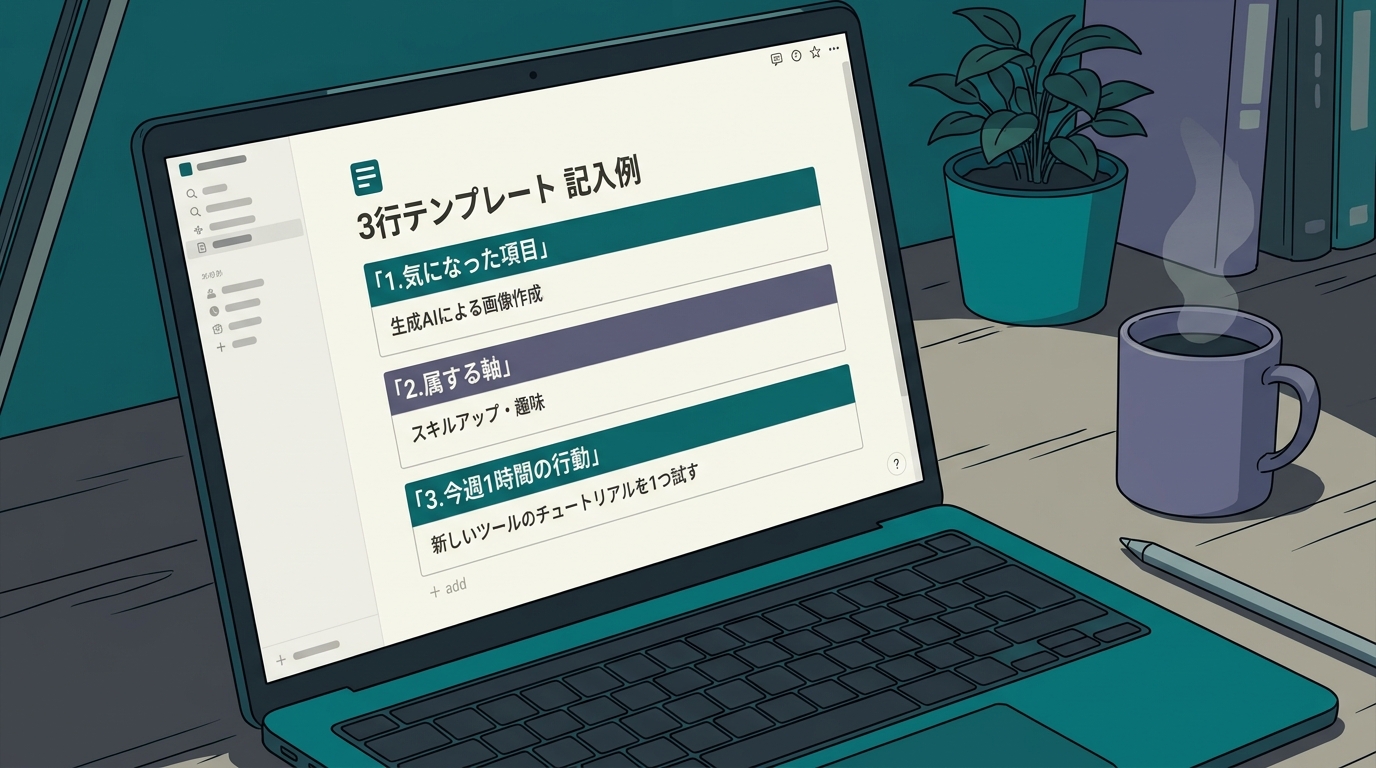 3行テンプレートの記入例イラスト