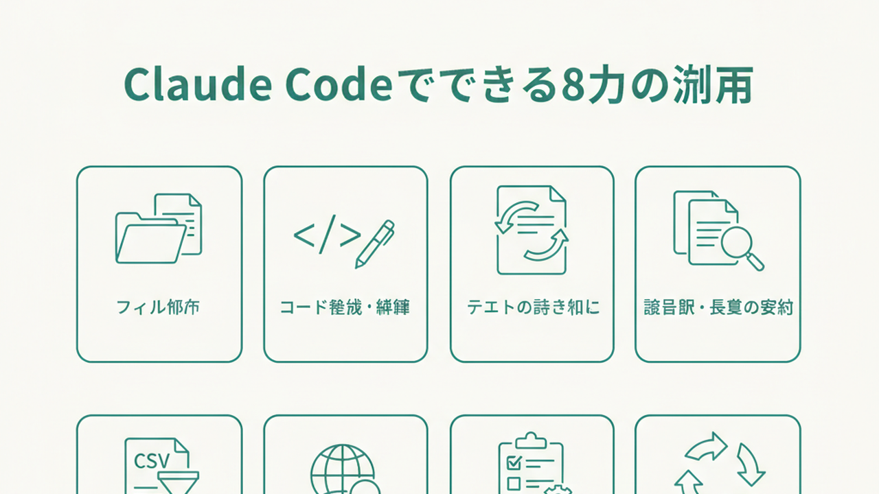 The 8 Claude Code use cases illustrated as icons
